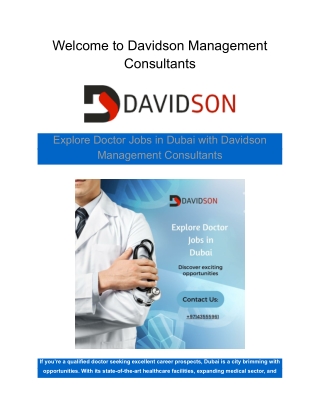 Explore Doctor Jobs in Dubai with Davidson Management Consultants
