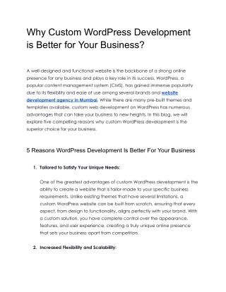 Why Custom WordPress Development is Better for Your Business