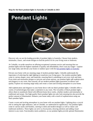 Shop for the finest pendant lights in Australia at Cobuilds in 2023