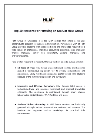 Top 10 Reasons For Pursuing an MBA at HLM Group