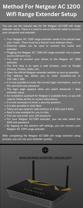 Method For Netgear AC 1200 Wifi Range Extender Setup