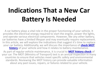 Indications That a New Car Battery Is Needed