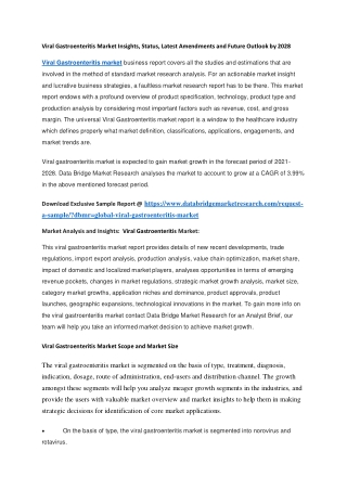 Viral Gastroenteritis Market Insights, Status, Latest Amendments and Future Outlook by 2028