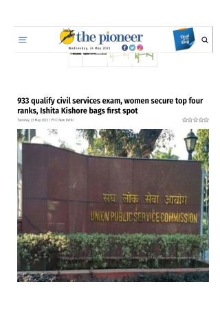 933 qualify civil services exam, women secure top four ranks, Ishita Kishore bags first spot