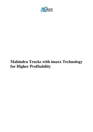 Mahindra Trucks with imaxx Technology for Higher Profitability