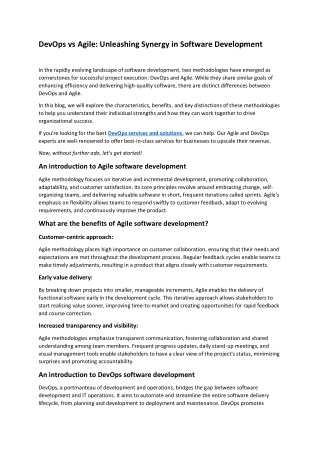 DevOps vs Agile software development