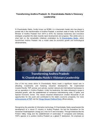 Transforming Andhra Pradesh N. Chandrababu Naidu's Visionary Leadership