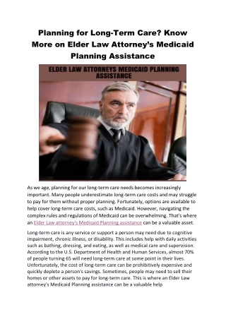 Elder Law Attorneys Medicaid Planning Assistance Significance