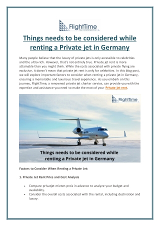 Things needs to be considered while renting a Private jet in Germany