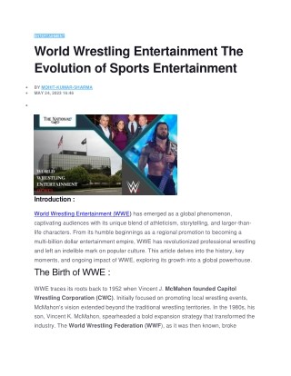 World Wrestling Entertainment The Evolution of Sports Entertainment