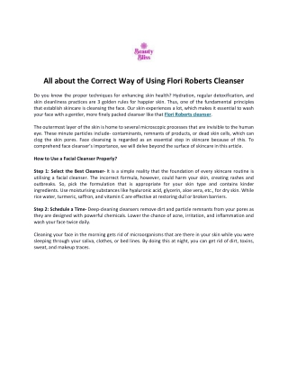 All about the Correct Way of Using Flori Roberts Cleanser