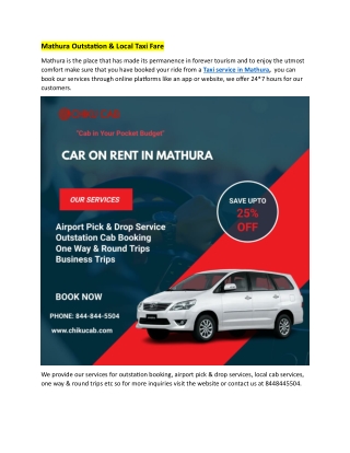 Mathura Outstation Cab Booking