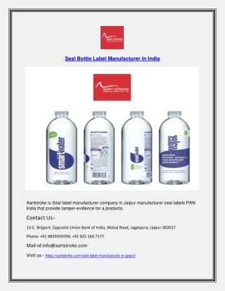 Seal Bottle Label Manufacturer In India