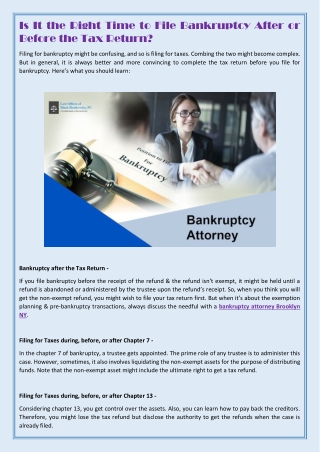 Is It the Right Time to File Bankruptcy After or Before the Tax Return