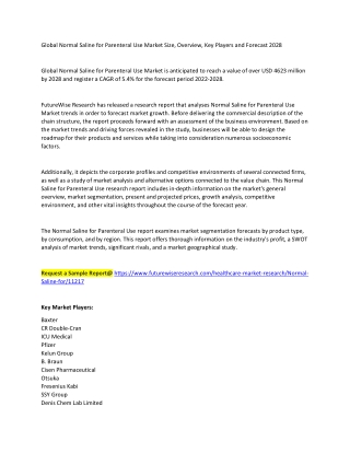 Normal Saline for Parenteral Use Market