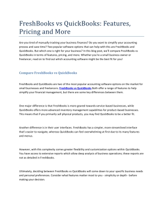 FreshBooks vs QuickBooks- Features, Pricing and More