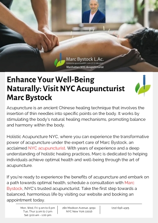 Enhance Your Well-Being Naturally: Visit NYC Acupuncturist Marc Bystock
