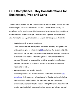 GST Compliance - Key Considerations for Businesses, Pros and Cons