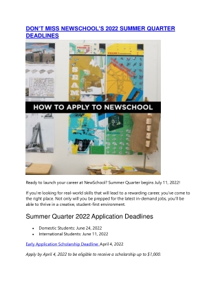 DONT MISS NEWSCHOOLS 2022 SUMMER QUARTER DEADLINES