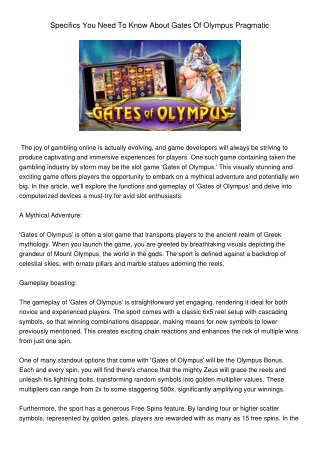 SpecificsYouNeedToKnowAboutGatesOfOlympusPragmatic