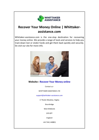 Recover Your Money Online  Whittaker-assistance.com