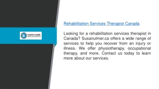 Rehabilitation Services Therapist Canada Susanulmer.ca