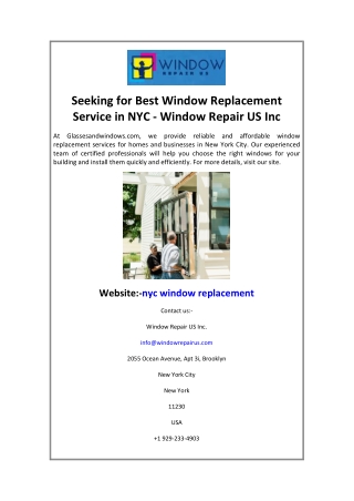 Seeking for Best Window Replacement Service in NYC - Window Repair US Inc