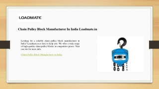 Chain Pulley Block Manufacturer In India Loadmate.in