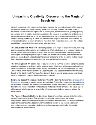 Unleashing Creativity: Discovering the Magic of Beach Art