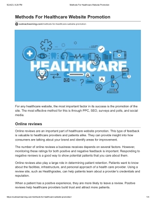 Methods For Healthcare Website Promotion