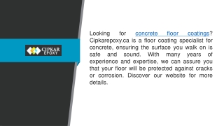 Concrete Floor Coatings Cipkarepoxy.ca