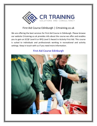 First Aid Course Edinburgh  Crtraining.co.uk