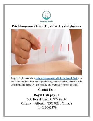 Pain Management Clinic in Royal Oak  Royaloakphysio.ca