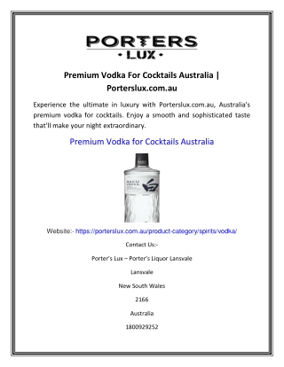 Premium Vodka For Cocktails Australia  Porterslux.com.au