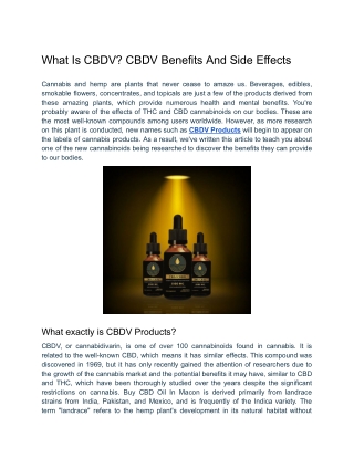 What Is CBDV? CBDV Benefits And Side Effects