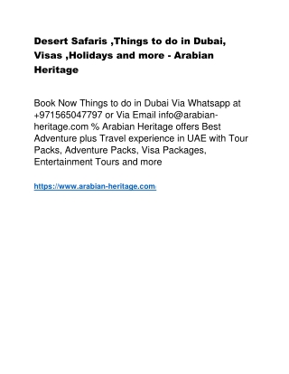 Desert Safaris ,Things to do in Dubai, Visas ,Holidays and more - Arabian Herita