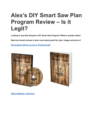 Alex’s DIY Smart Saw Plan Program Review – Is it Legit_