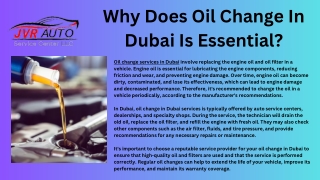 Oil Change Service Dubai | JVR Auto Dubai