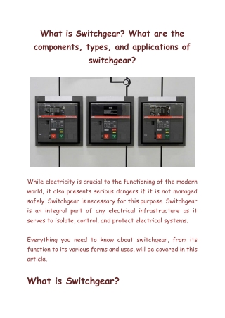 What is Switchgear What are the components, types, and applications of switchgear