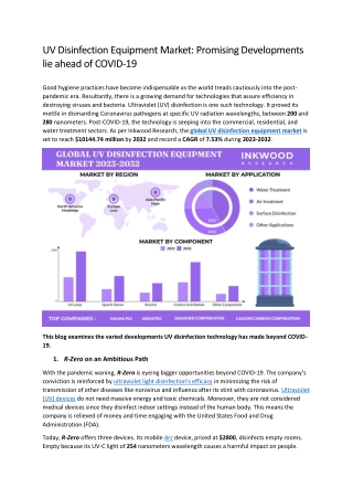 UV Disinfection Equipment Market Research Analysis