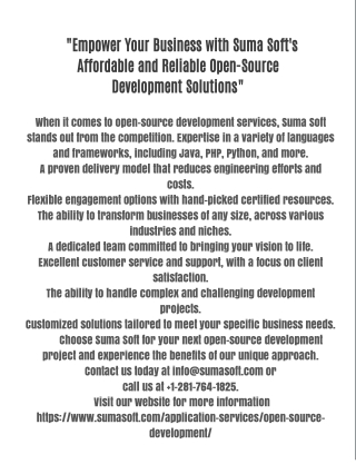 "Empower Your Business with Suma Soft's Affordable and Reliable Open-Source Development Solutions"