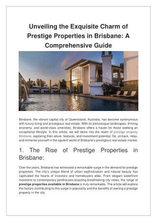 Unveiling the Exquisite Charm of Prestige Properties in Brisbane A Comprehensive Guide