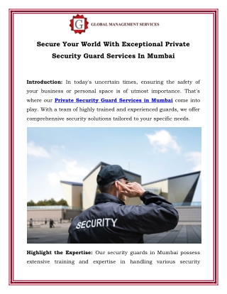 Secure Your World With Exceptional Private Security Guard Services In Mumbai