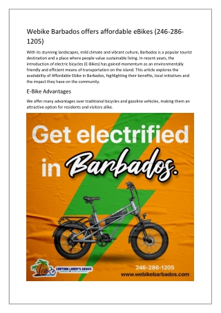 Webike Barbados offers affordable eBikes (246-286-1205)