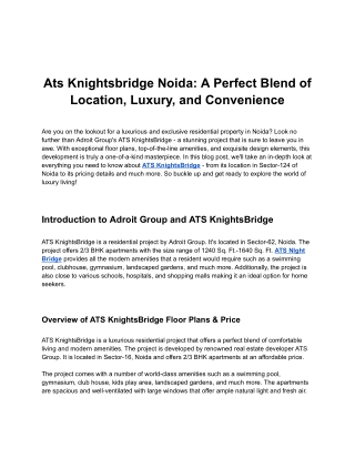 Ats Knightsbridge Noida- A Perfect Blend of Location, Luxury, and Convenience
