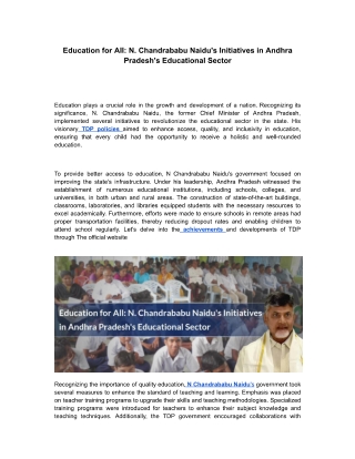 Education for All: N. Chandrababu Naidu's Initiatives in Andhra Pradesh's Educat