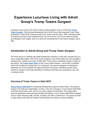 Experience Luxurious Living with Adroit Group's Trump Towers Gurgaon