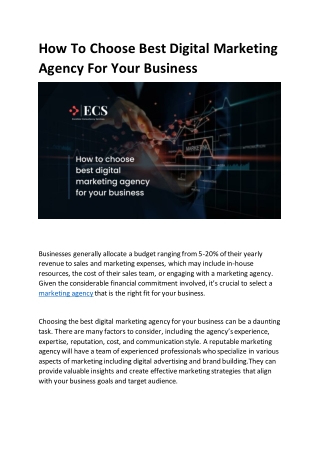 How To Choose Best Digital Marketing Agency For Your Business