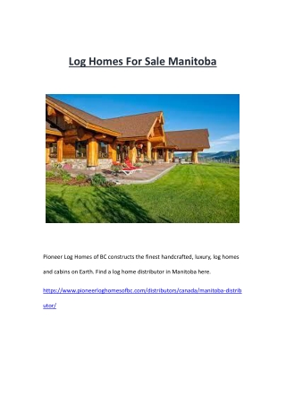 Log Homes For Sale Manitoba