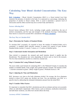 Calculating Your Blood Alcohol Concentration The Easy Way